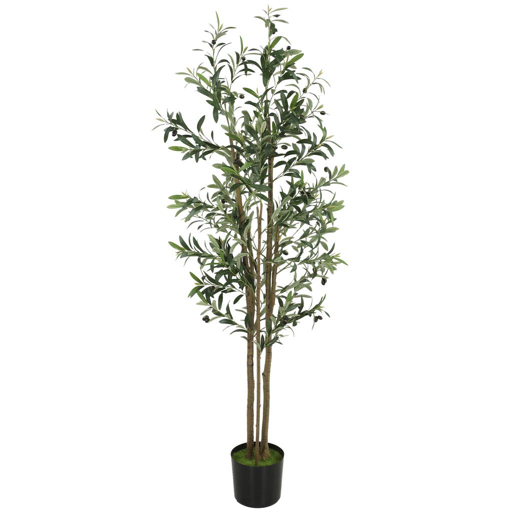 Decorative Artificial Plant, 175 cm Silk Olive Tree with 787 Leaves in Cement Pot, Fake Plant