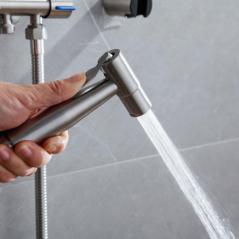 BAOKEMO Bathroom Toilet Bidet Sprayer Set 304 Stainless Steel Two Way Faucet With 1.5M Flexible Hose Bathroom Shower Head Set