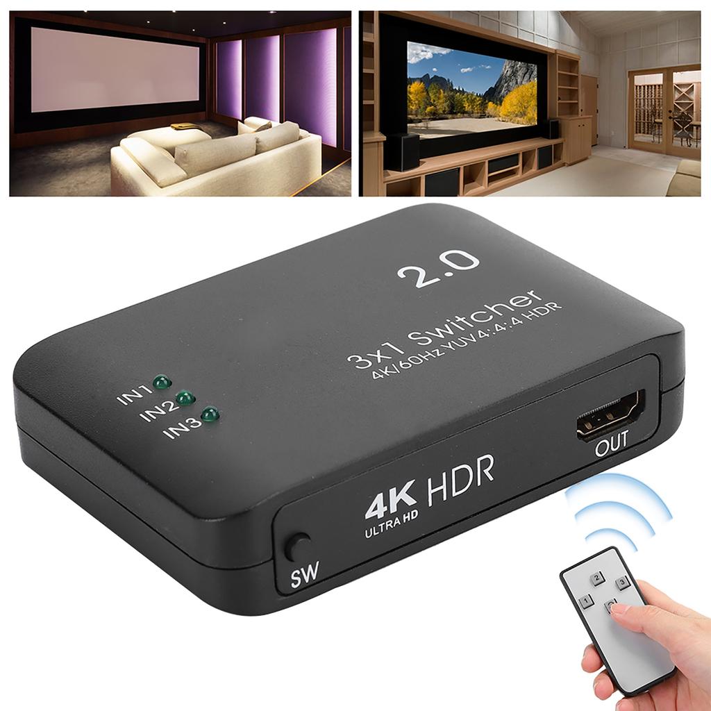 4K High Definition Multimedia Int face 3 Input 1 Output Splitt Adapt HD IR Remote Control ABS with LED Indicator