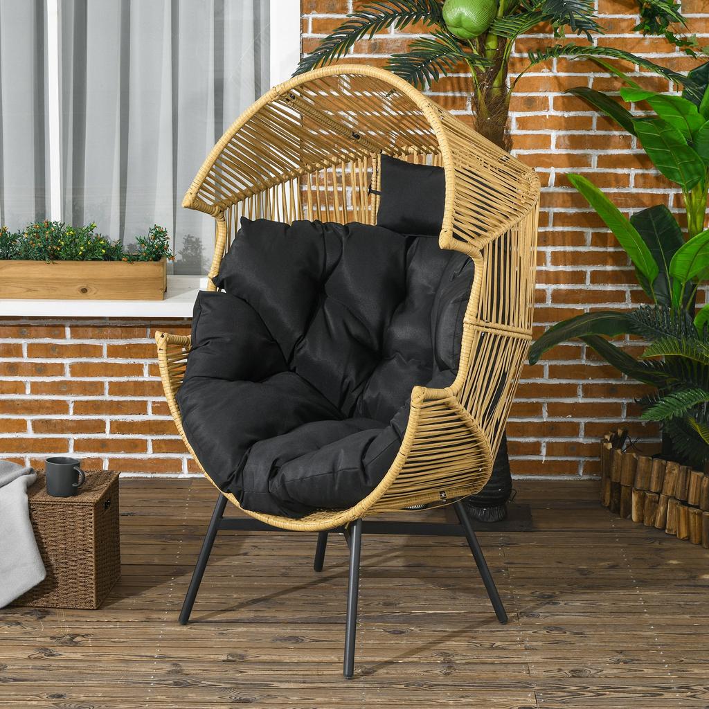 Rattan Armchair, Outdoor Chair, Garden Chair. PE rattan. 89 cm x 75 cm x 143 cm. Natural + Black