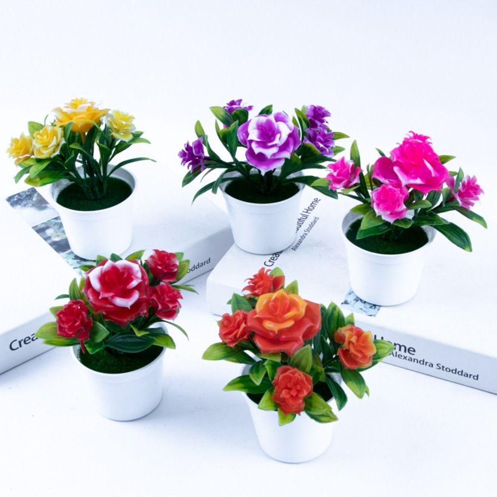 Craft Artificial Rose Bonsai Faux Lifelike Pot Plants Creative Simulation Flowers Potted