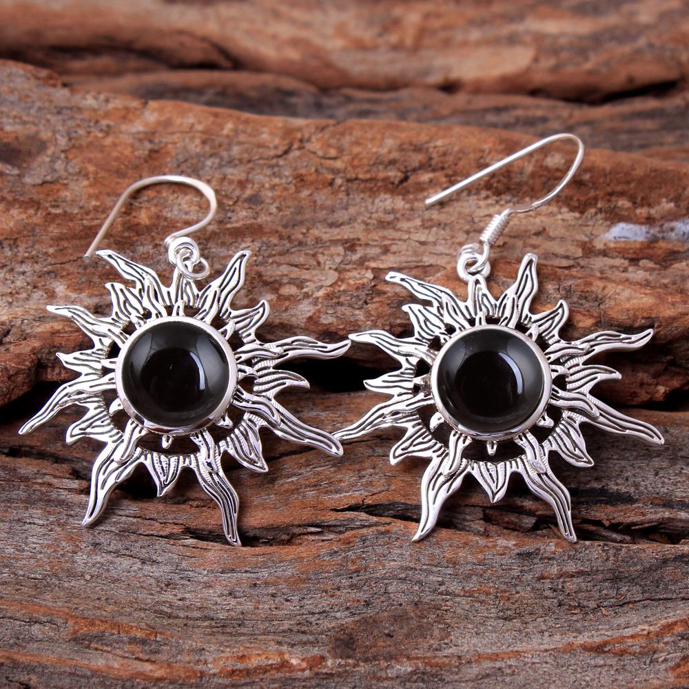 Серьги с сердоликом, черным ониксом, лазуритом и солнечным затмением, стерлинговое серебро 925 пробы, ювелирные украшения ручной работы