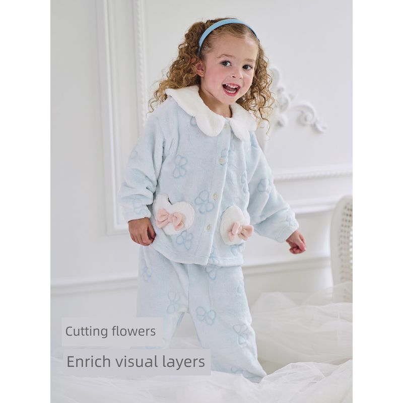 David Bella Girls' Home Wear Set Children's Coral Fleece Pajamas 2026 Winter New Home Wear Baby Class a