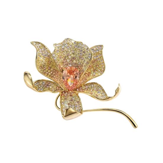 Stunning Flower Brooch Elegant Rhinestone Lapel Pins Mom And Wife Non-Allergenic Brooch For