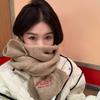 Wool Knitted Scarf Winter Women'S High-End Sense Retro American Embroidered Wool Scarf Men'S Warm Student Neck Protection