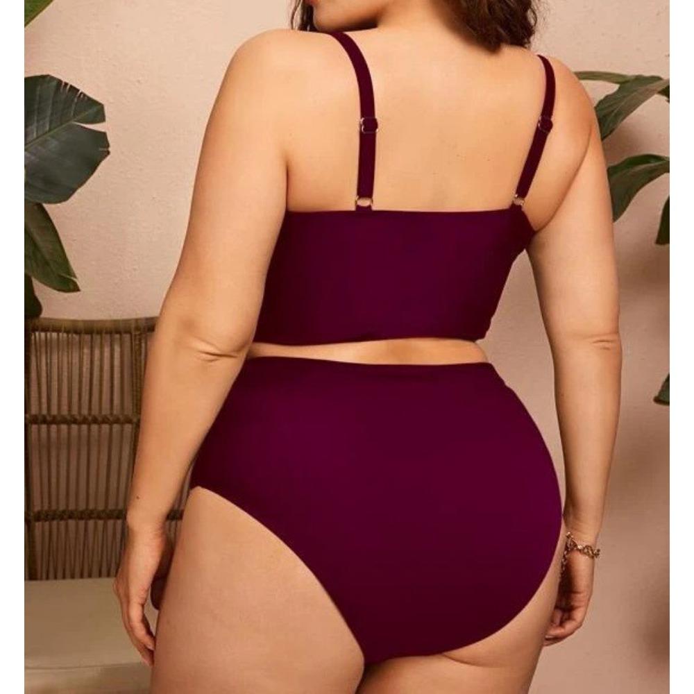 Толстая женщина большой размер однотонный раздельный женский купальник