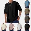 Men's Retro Solid Color Double Pocket Wide Cut Large Drop Shoulder 5/4 Sleeve T-shirt