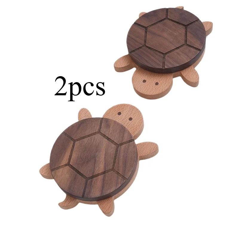 Creative Turtle Shaped Black Walnut Coaster Heat Resistant Wooden Table Decor Handmade Gift for Kitchen Dining