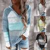 Women Fashion Tops Casual Patchwork V-Neck Long Sleeves Hooded Sweater Blouse Nap