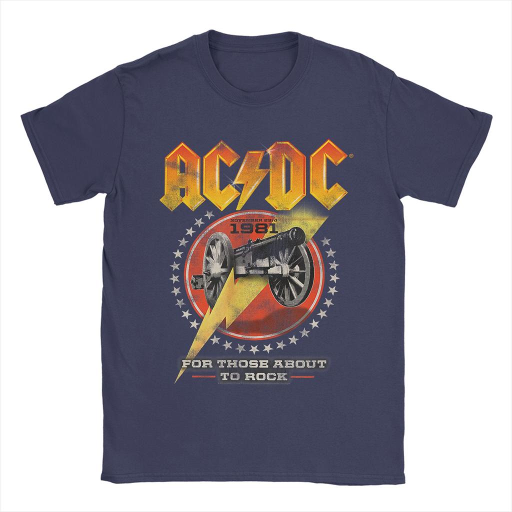 Мужская футболка с надписью AC-DC Rock Music Band For Those About To Rock 1981 Смешная футболка из чистого хлопка Футболка с круглым вырезом Одежда с принтом