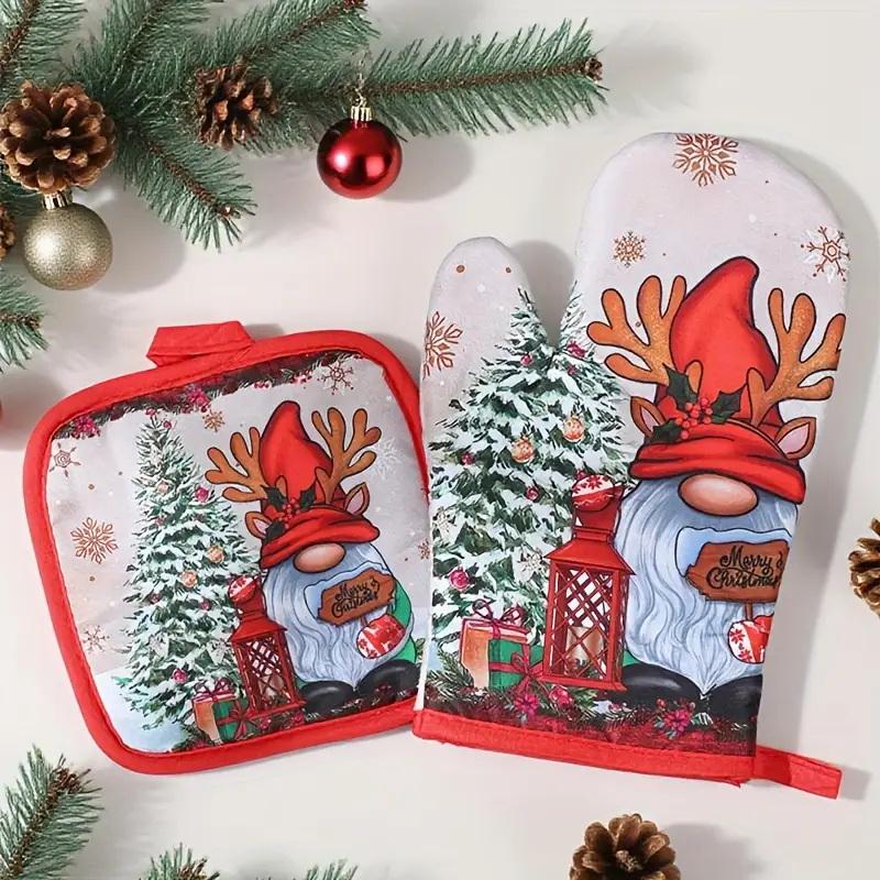 Рождественские прихватки Санта-Клаус Снеговик Колокольчик Узор Изолированные Перчатки Декоративный Подарок Дом Кухня Рождественское Украшение