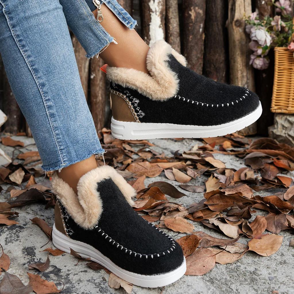 Fashion Winter Women Thick Warm Plush Shoes Non-Slip Ankle Boots Woman Cotton Shoes Home Slippers Slip on Women's Snow Boots Large Size