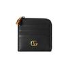 Кожаный держатель для карт Gucci с бамбуком, черный, для ежедневного использования и путешествий 739497-AABXM-1000