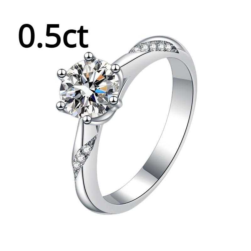 D Color Moissanite Ring 50 Points/1/2/3 Carat Sterling Silver S925 Platinum Plated Ring Engagement Ring Wedding Ring Gift for Girlfriend