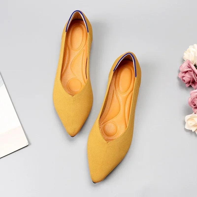 Fashion Knit Slip On Flat Shoes Women Mesh Loafers Stretch Ballet Shallow Flats Dress Shoes Moccasins Comfort Ballet Flats 2024