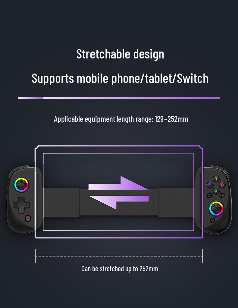 Игровой контроллер для телефона D8 RGB с выдвижной ручкой и шестиосевым джойстиком Холла для iOS, Android и Switch