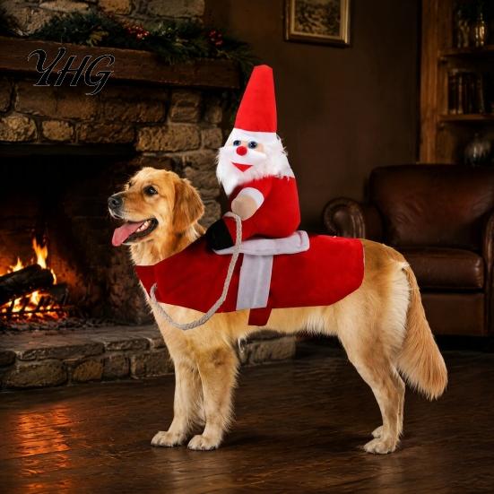 Pet Birthday Costume Santa Rider Dog Costume, Christmas Outfit, Adjustable Closure, Funny Festival Large Apparel for Small to Medium Dogs, Holiday
