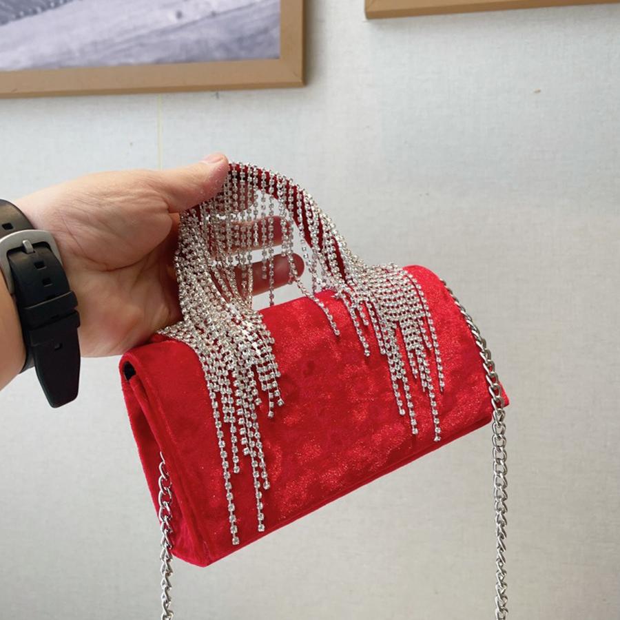 Женская бархатная вечерняя клатч-сумка Алмазный клатч Женские банкетные сумочки с хрустальной бахромой Свадебная сумочка Вечеринки Сумки через плечо на цепочках