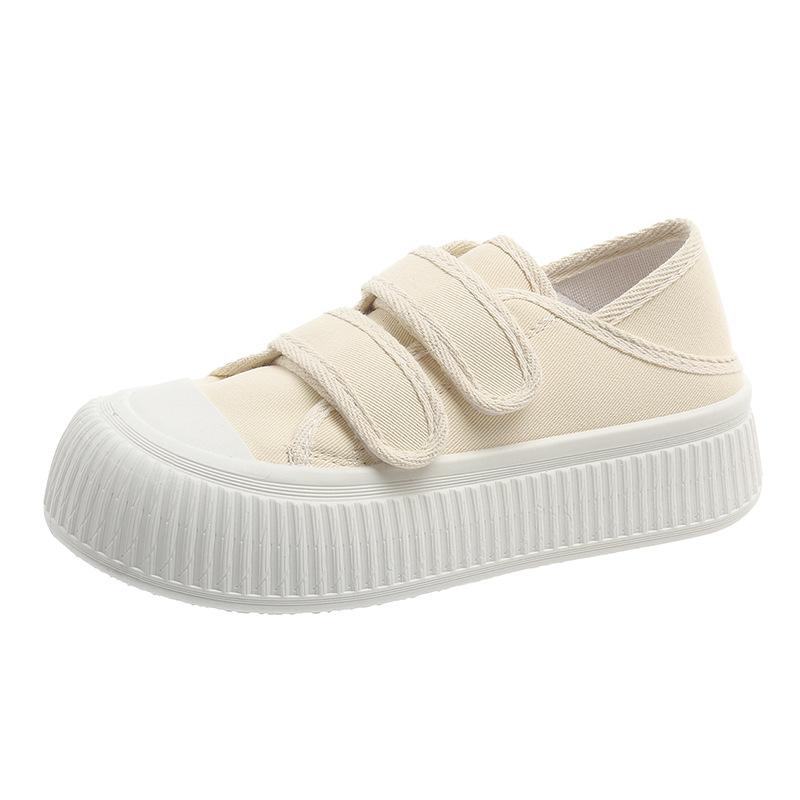 Летние тонкие дышащие парусиновые туфли на липучке женские нишевые универсальные на танкетке, два способа носки, платформа-печенье, белые туфли
