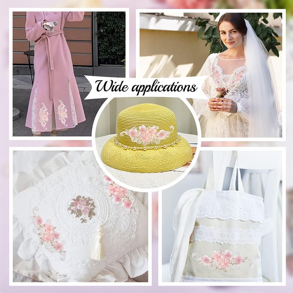 1 шт. 3D аппликация из розового цветочного кружева с нашивкой из страз, цветочные вышитые аппликации для ремонта