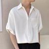 Men Summer Shirt Solid Color Buttons Lapel Half Sleeves Single-breasted Loose Chest Pocket Cufflink Soft Breathable Quick-drying