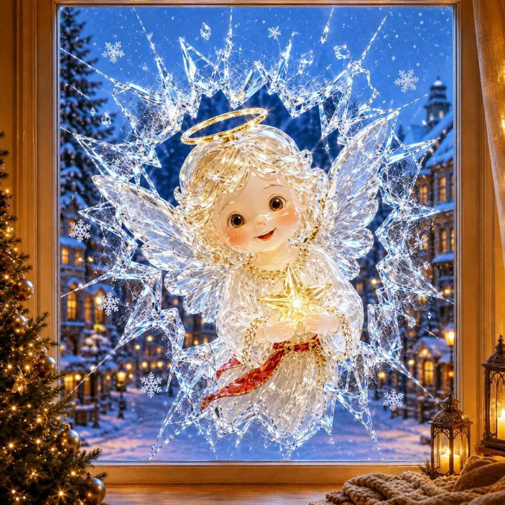 Cartoon Santa Claus Window Sticker PVC Fake Broken Glass Cling Decal Winter Decor