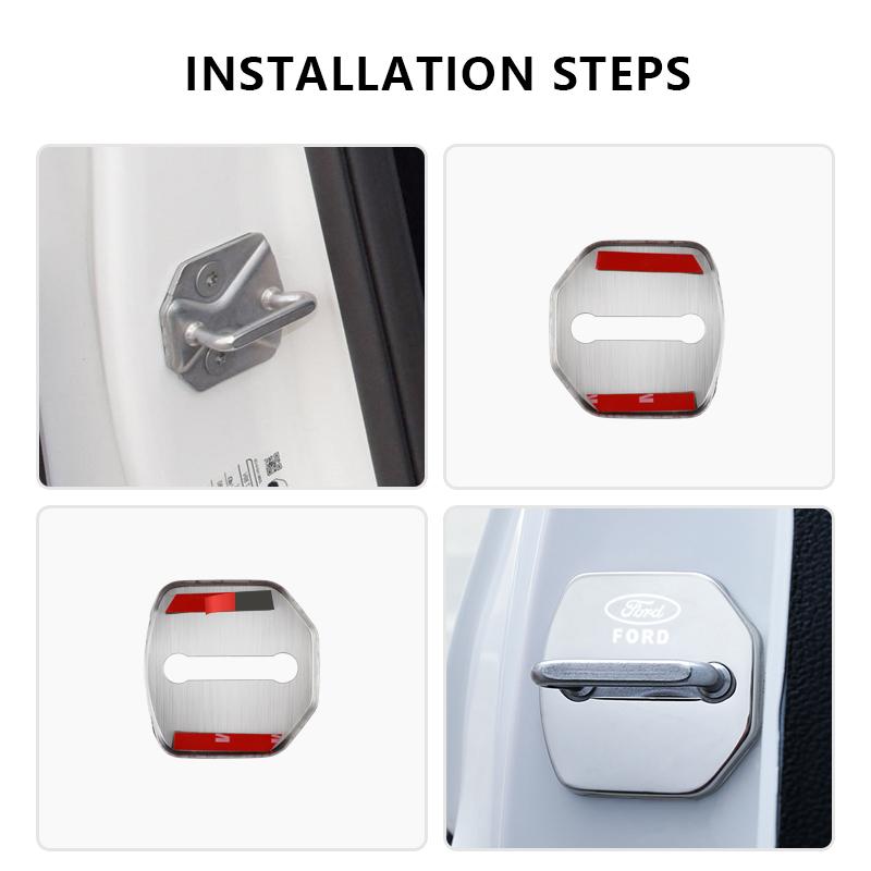4PCS Car Styling Door Lock Cover Logo Stainless Steel Accessories For Ford Focus Fiesta Puma Ranger Kuga MK7 MAX