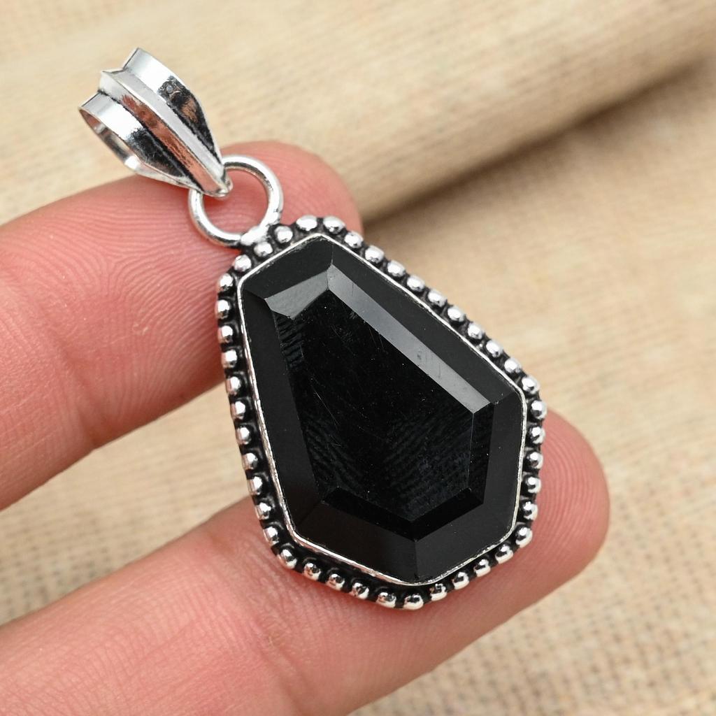 Прекрасный черный оникс, драгоценный камень, твердое серебро 925 пробы, подвеска ручной работы, ювелирные изделия