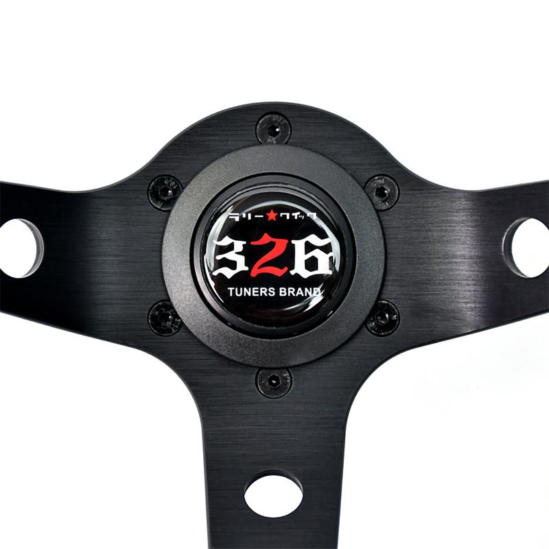 3two6 power JDM 320mm Sports Steering Wheel Black Spoke Depth Racing Steering Wheel with 5mm Thick Bracket
