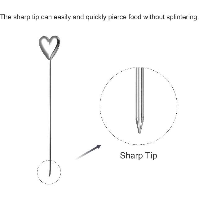Uxcell Металлические шпажки для коктейлей из нержавеющей стали, 5 шт., 11,2 см, Металлические зубочистки для коктейлей, Шпажки для мартини, Шпажки для коктейлей в форме сердца, для напитков, закусок