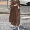 Womens Casual Round Neck Long Sleeve Loose Long Dress