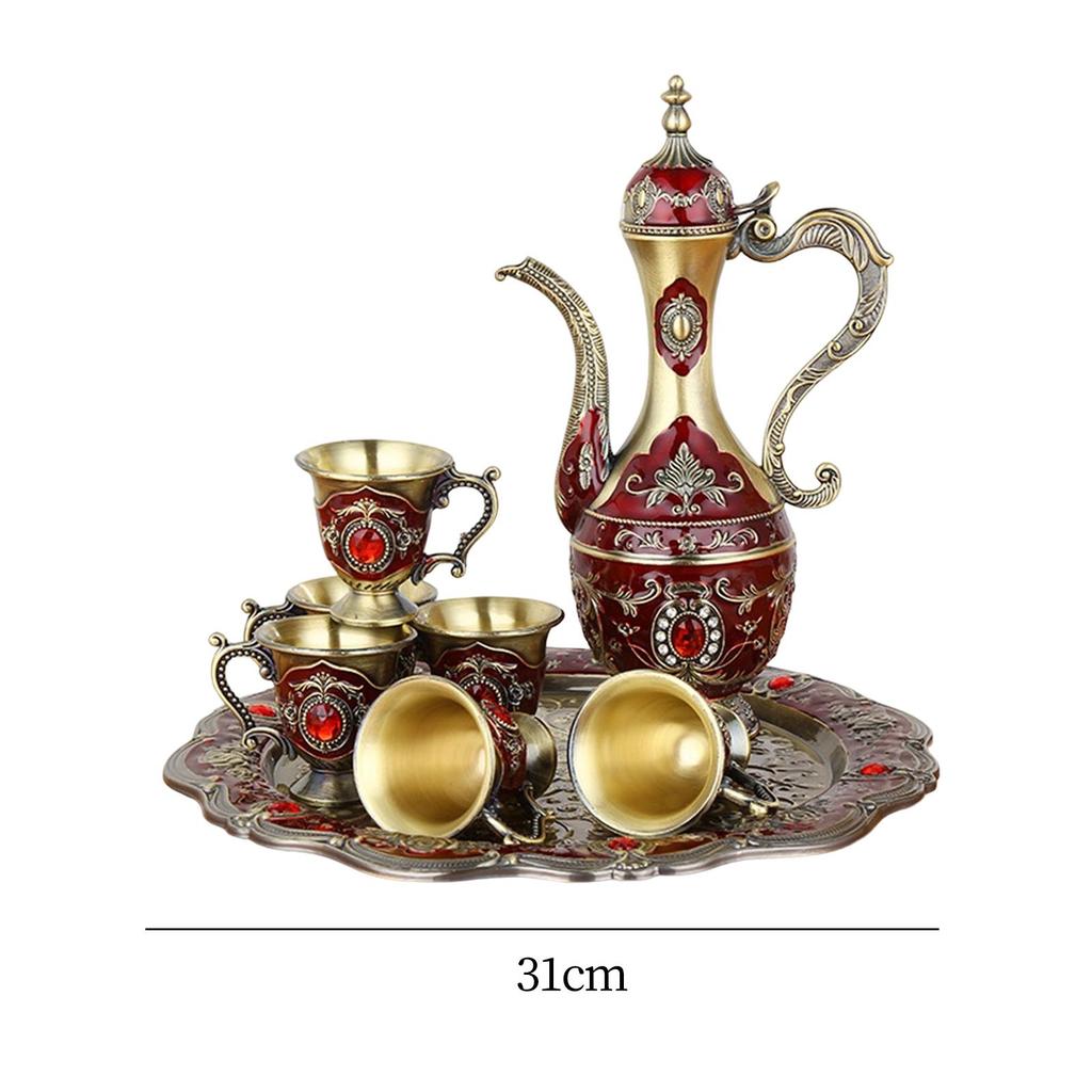 Zinc Alloy Palace Spirits Wine Pot Set Carafes Flagon Wine Glass Set Decanters for Wedding Holiday Decor Novelty Gift Ornament