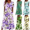 Summer Dress For Women Casual Printed V-Neck Short-Sleeve Beach Swing Dress