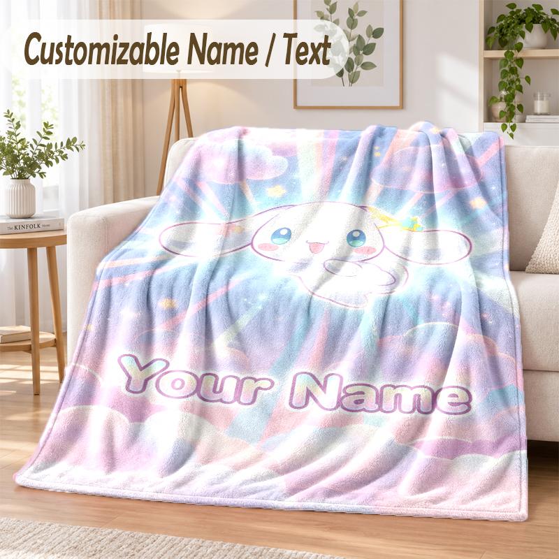 Cinnamoroll Custom Name Flannel Throw Blanket Soft Warm for Sofa Bed Indoor Home Use
