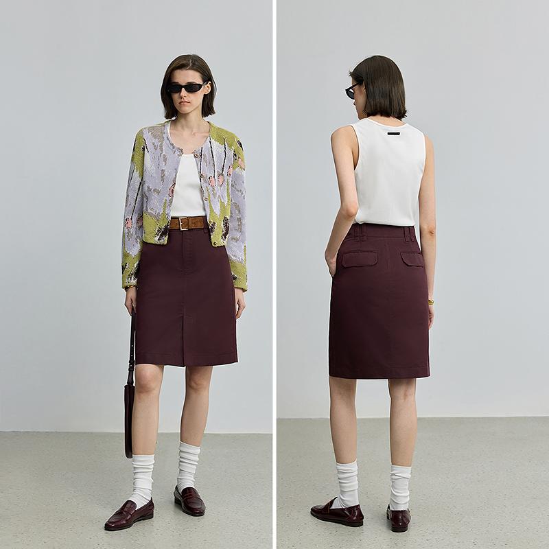LILY retro mid high waist straight tube skirt