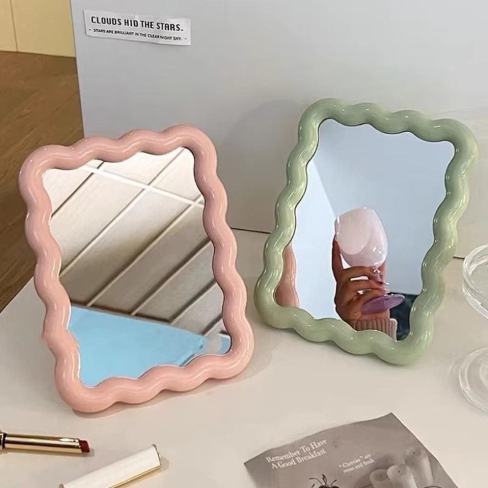 Foldable Wavy Makeup Mirror Solid Color Corrugated Desktop Mirror Back-to-school