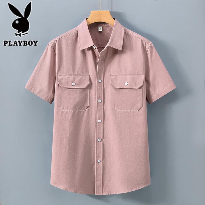 PLAYBOY Мужская повседневная хлопковая рабочая рубашка с коротким рукавом