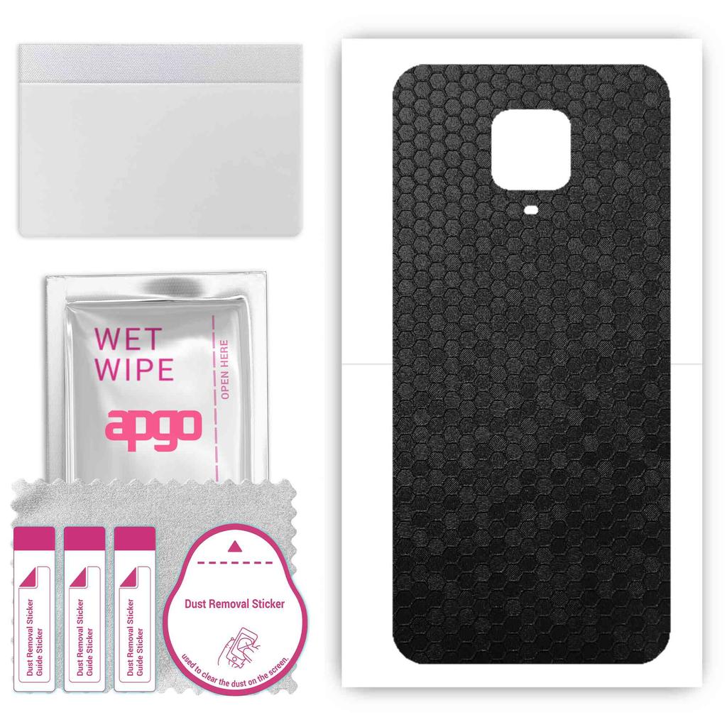 apgo Protective Skin Sticker for the back compatible with Xiaomi Redmi Note 9 Pro, Wrap Film, Foil, Vinyl - Pattern Black Honeycomb