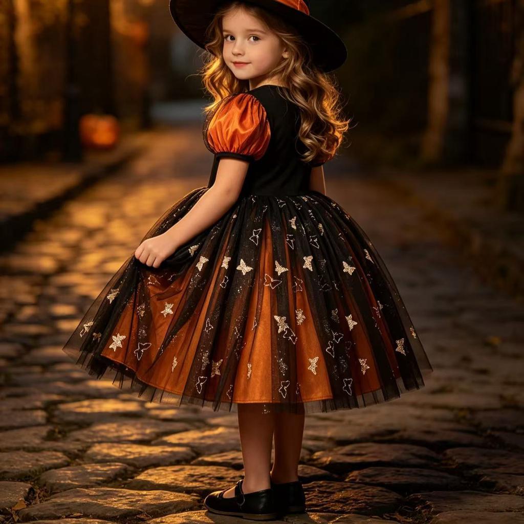 Halloween Children's Fashion Costume: Girls' Puffy-Sleeve Tulle Butterfly Dress