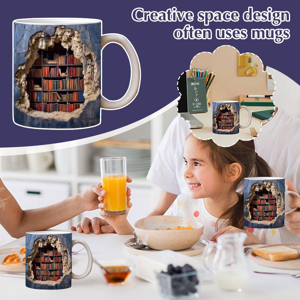 3D Кружка-книжная полка, Чашка-книжная полка, Керамическая кофейная кружка для любителей книг, Крутые рождественские подарки для читателей и любителей книг, Многоцелевая