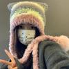 Harajuku Y2K Stripes Hats Cat Ear Winter Fluffy Hat New Design Women Plush Hats Girls