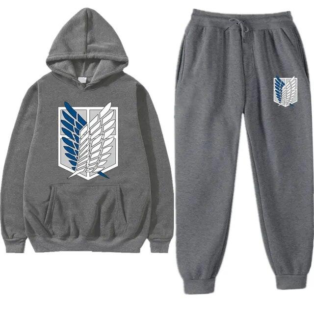 Anime Attack On Titan Levi Green Winter Tracksuit 2 Piece Set Hoodies Pants Sportwear Suit Hooded Sweatshirt Tracksuit Woman