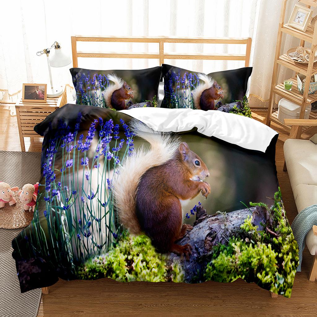 Белка пододеяльник комплект милые дикие животные полиэстер одеяло чехол с наволочкой для детей подростков спальня декор размер King Queen