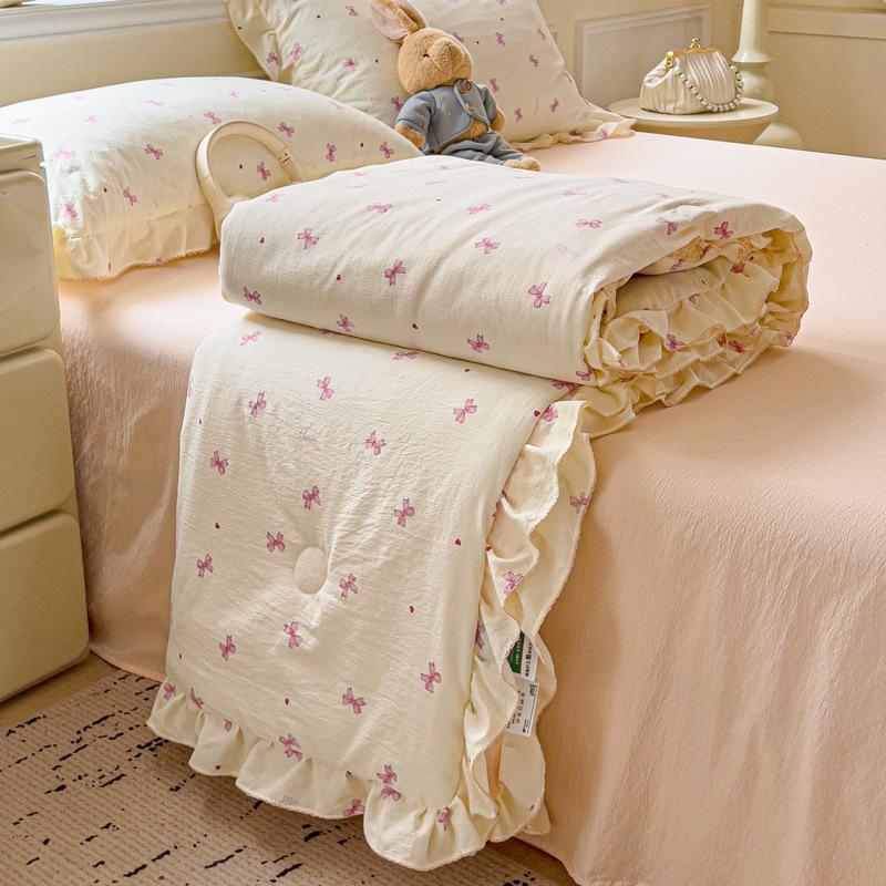 Корейское лоскутное одеяло с кружевом и оборками из чистого хлопка, летнее одеяло, приятное к коже, дышащее, охлаждающее, для дома