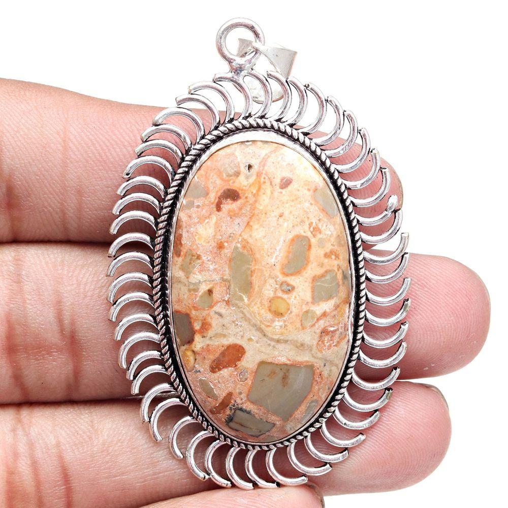 Pendant Bird Eye Jasper Gemstone Mother'Day Gift Silver Jewelry 2.5"