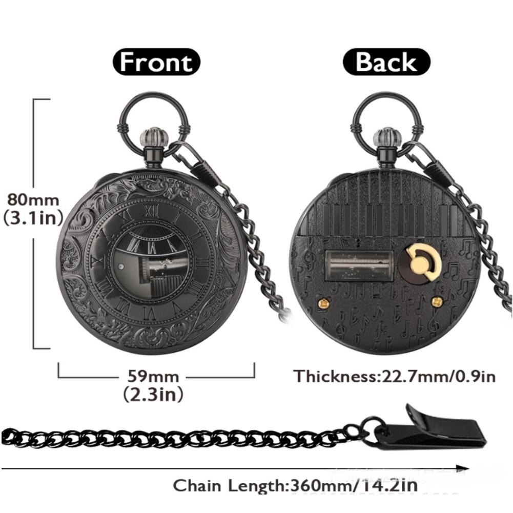Новые изысканные карманные часы с музыкальным механизмом, музыкальная цепочка для часов с ручной игрой, римские цифры, цепочка с четвертью часа, подвесные часы, новогодний подарок с коробкой