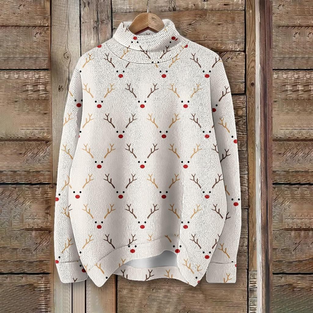 Рождественские толстовки для женщин Вязаный свитер Милая рубашка Осенняя водолазка Пуловер Топы