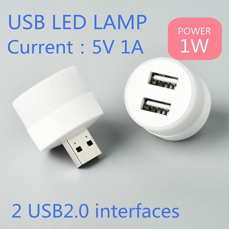 Мини-2 USB порта постоянного тока, светодиодный ночник, 5 В, 1 Вт, супер яркая защита глаз, чтение книг для компьютера, зарядка мобильных устройств