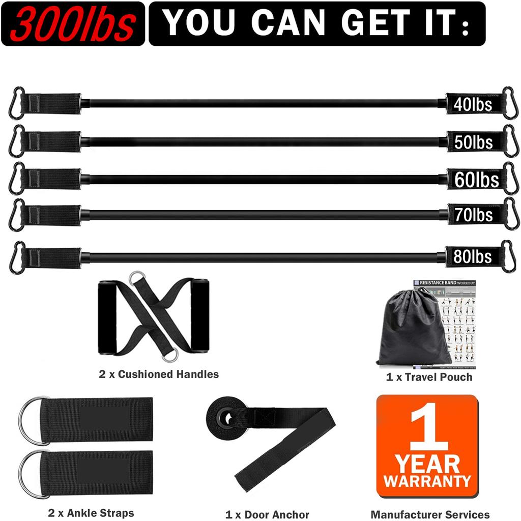 300lb Fitness Booty Resistance Elastic Band Workout for Training Home Exercise Sport Gym Dumbbell Harness Set Expander Equipment