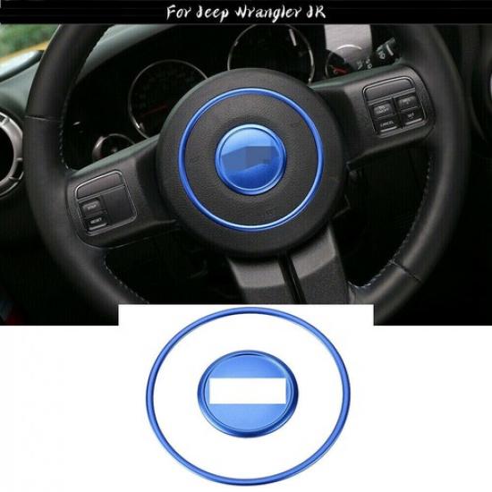 2x Blue Steering Wheel Center Trim Ring For 11-16 Jeep Wrangler Compass Patriot